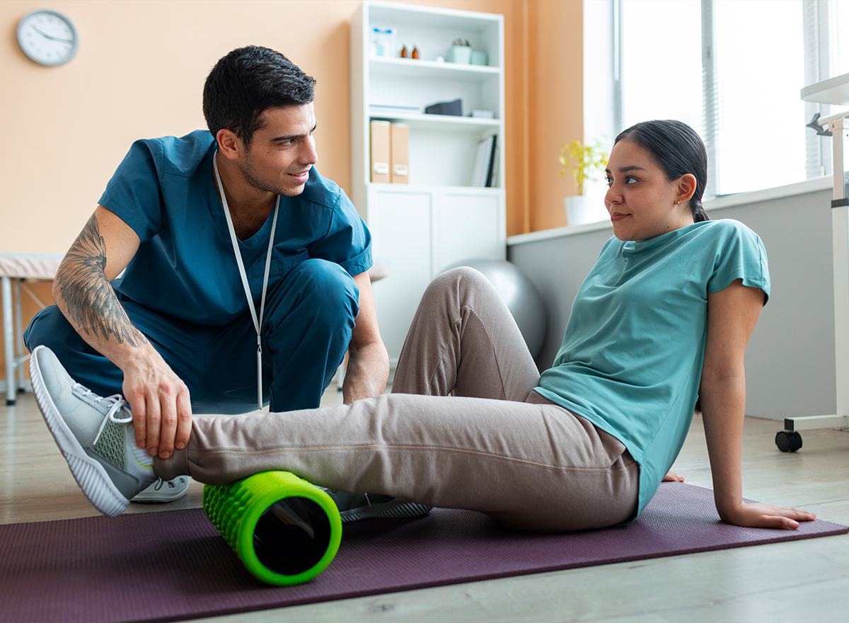 Athlete doing sports injury rehab